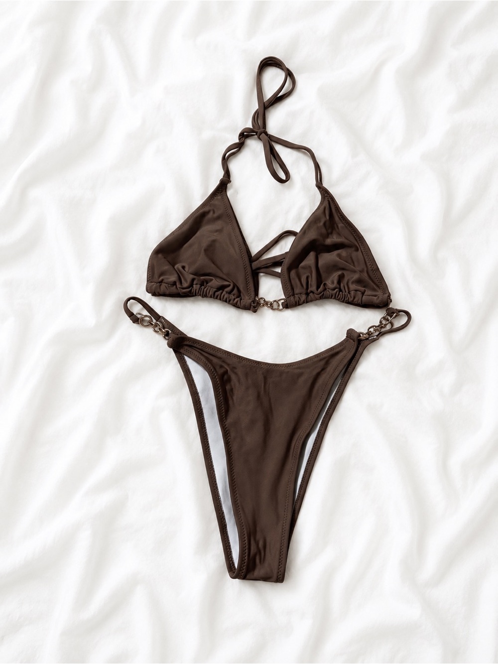 SHEIN Brown Triangle Chain Bikini Set